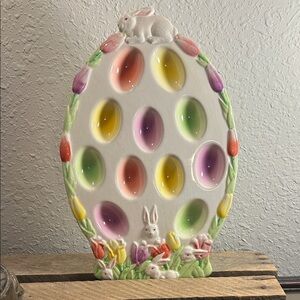Easter Egg Ceramic Plate with Bunny and Tulip Design Bloom Core